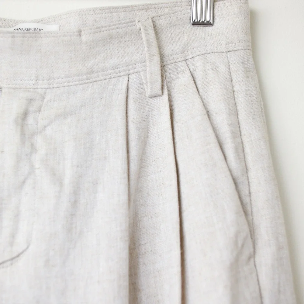 Banana Republic Linen Cotton Wide Leg Pants Women 2 P Beige Pleated Minimalist